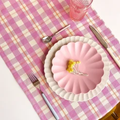 Clearance Archive New York Abigail Plaid Table Runner in Bubblegum and Peach