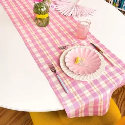 Clearance Archive New York Abigail Plaid Table Runner in Bubblegum and Peach