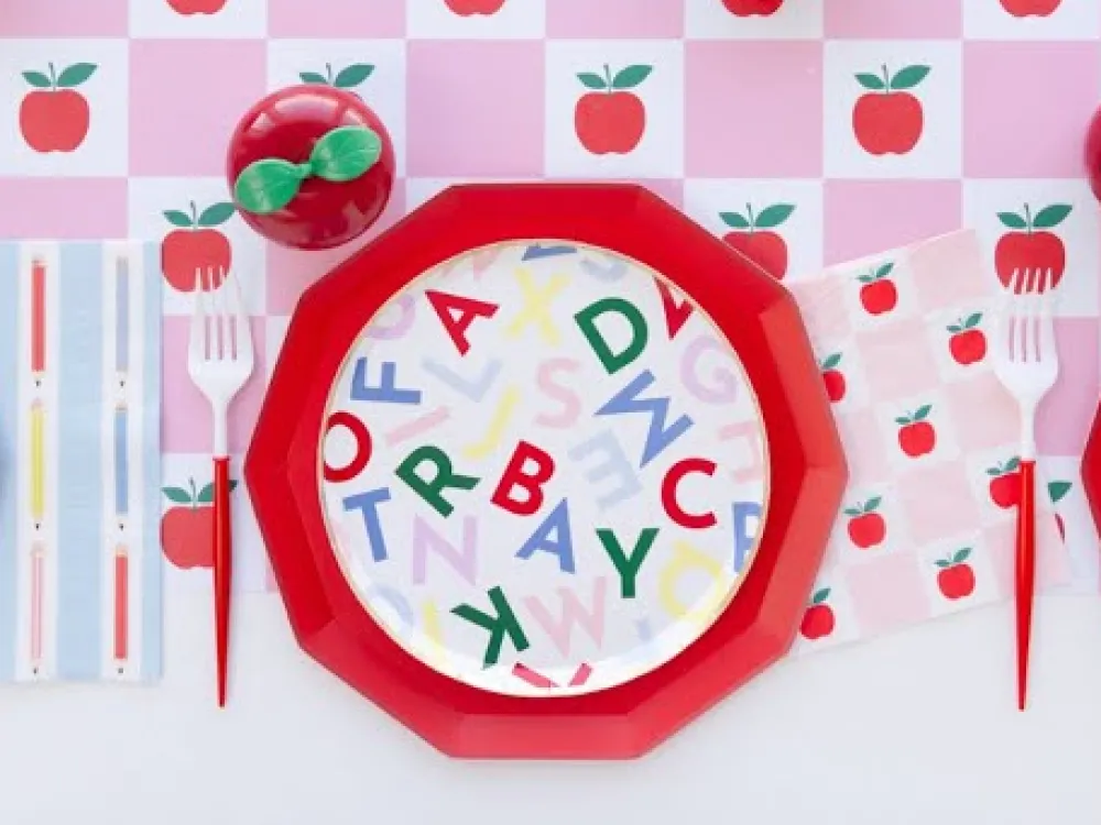 Discount Bonjour Fete Apple & Pink Checker Table Runner
