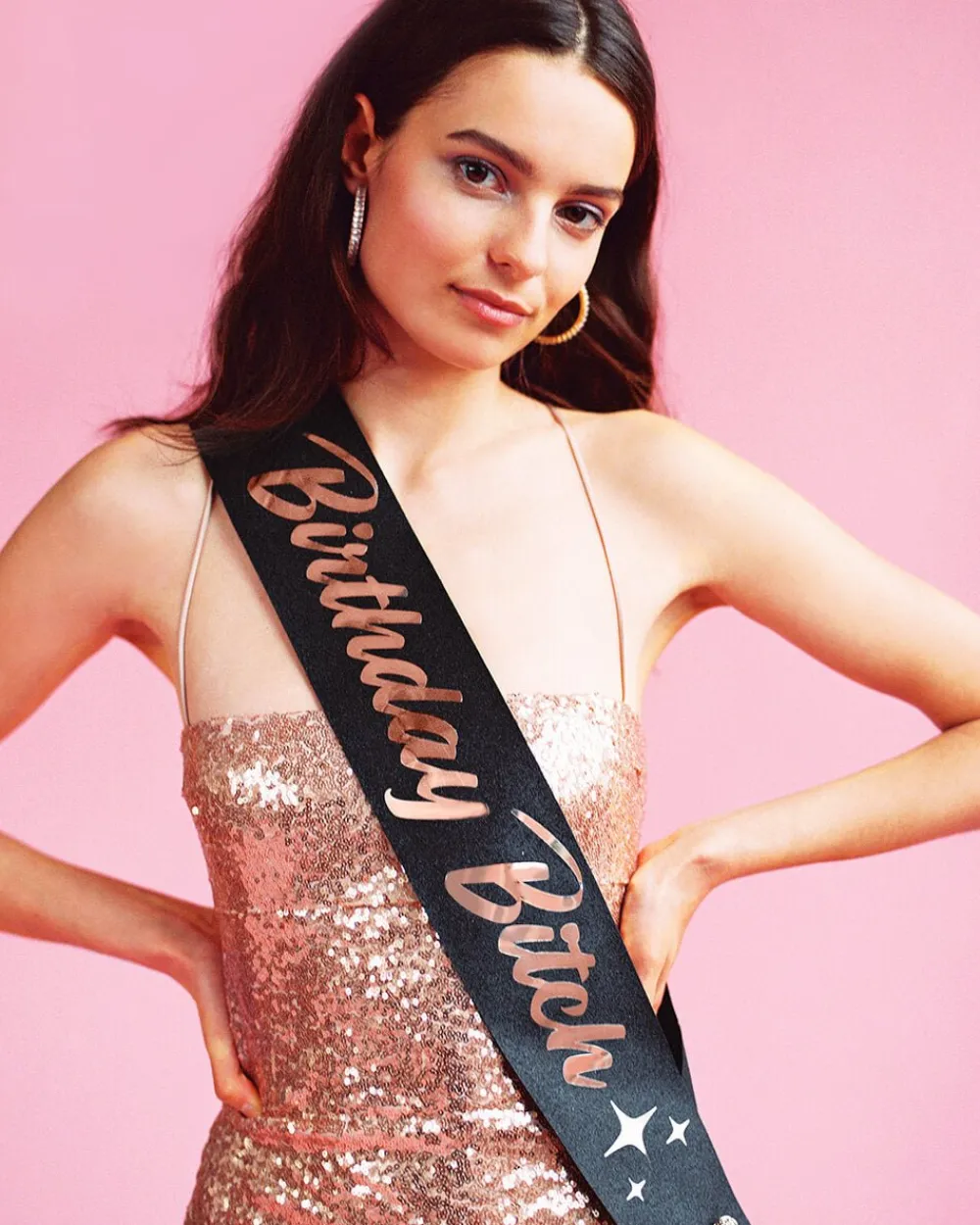 Online xo, Fetti Bday B*tch Sash - black glitter + rose gold foil