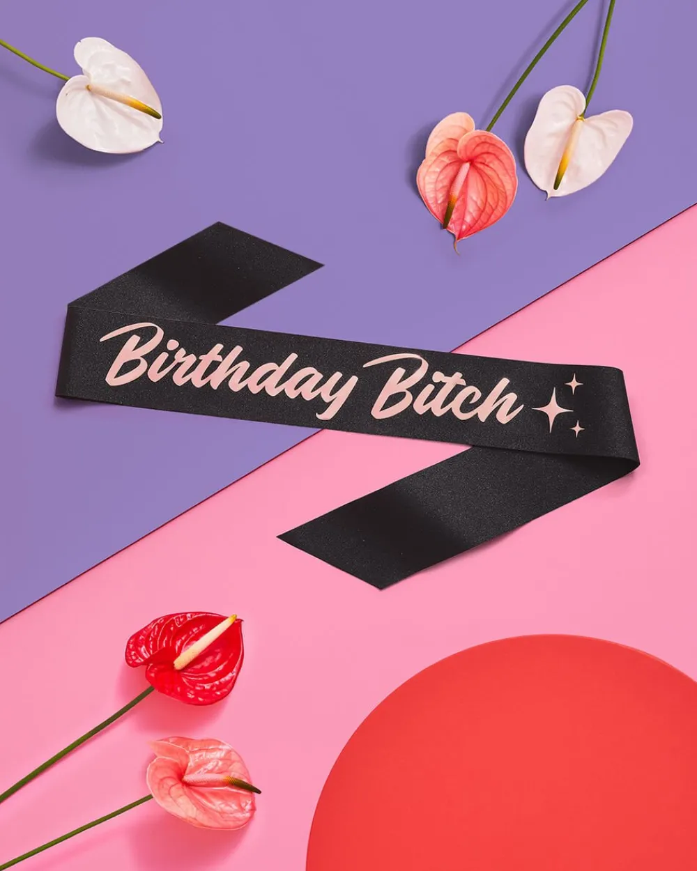 Online xo, Fetti Bday B*tch Sash - black glitter + rose gold foil