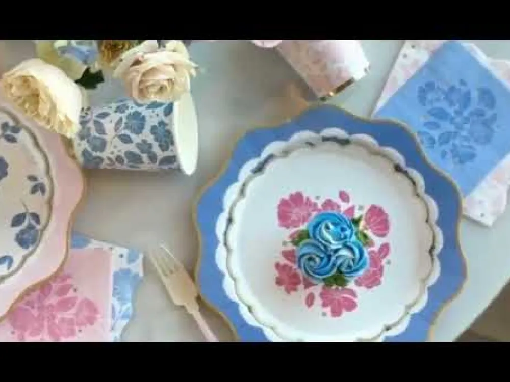 Hot Bonjour Fete Belle Blue Elegant Floral Cocktail Napkins