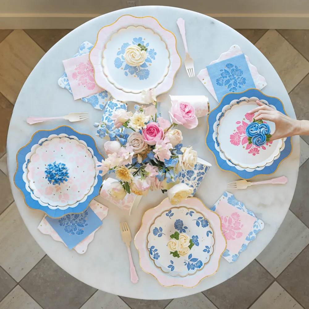 Hot Bonjour Fete Belle Blue Elegant Floral Cocktail Napkins