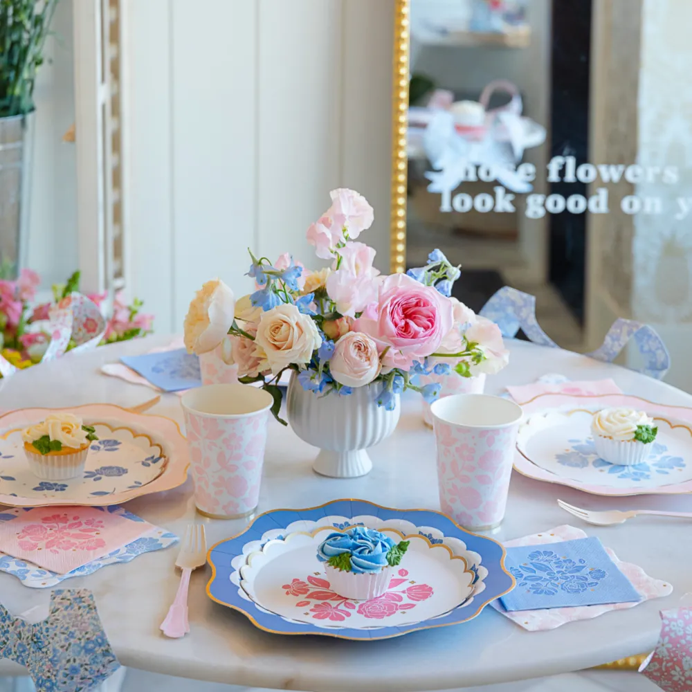 Hot Bonjour Fete Belle Blue Elegant Floral Cocktail Napkins