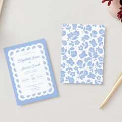 Sale Bonjour Fete Belle Blue Lacy Floral Digital Party Invitation Download