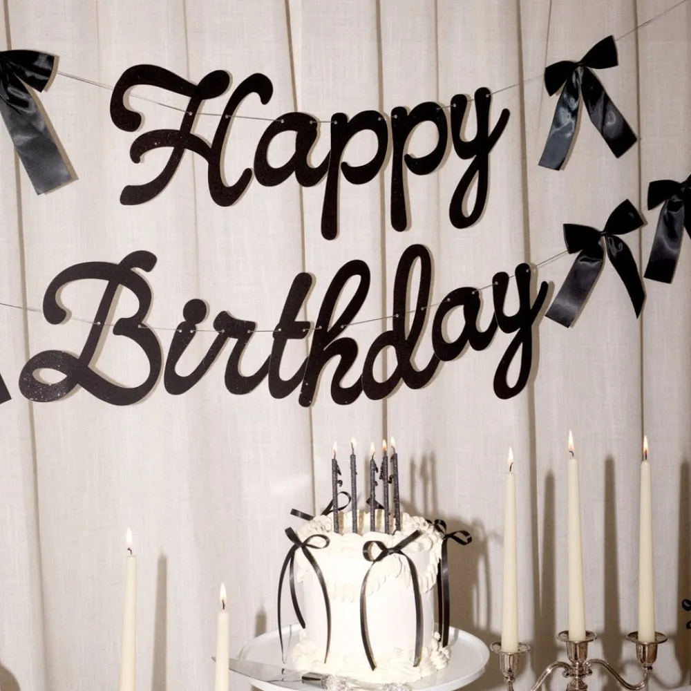 Online xo, Fetti Black Bow Happy Birthday Banner