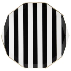New Bonjour Fete Black Noir Signature Cabana Stripe Plates