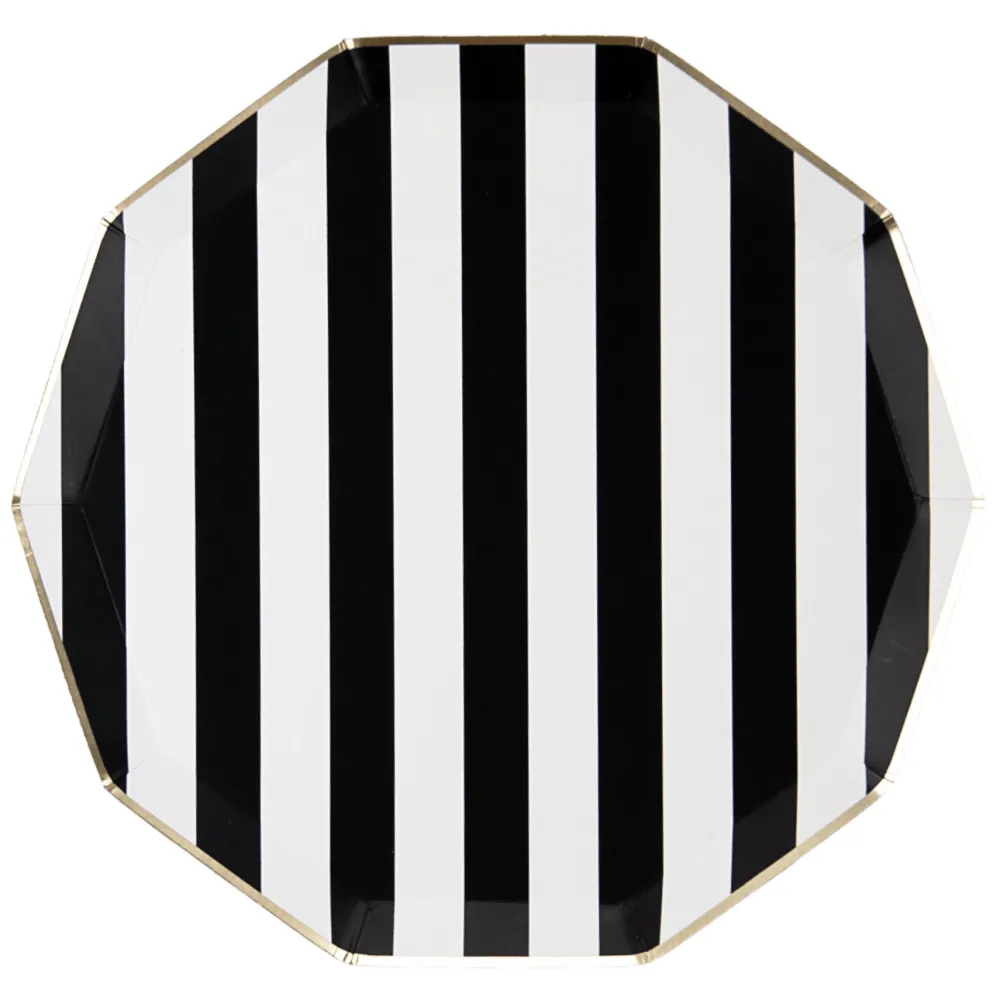 New Bonjour Fete Black Noir Signature Cabana Stripe Plates
