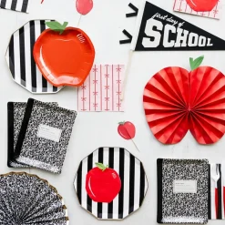 New Bonjour Fete Black Noir Signature Cabana Stripe Plates