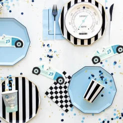 New Bonjour Fete Black Noir Signature Cabana Stripe Plates