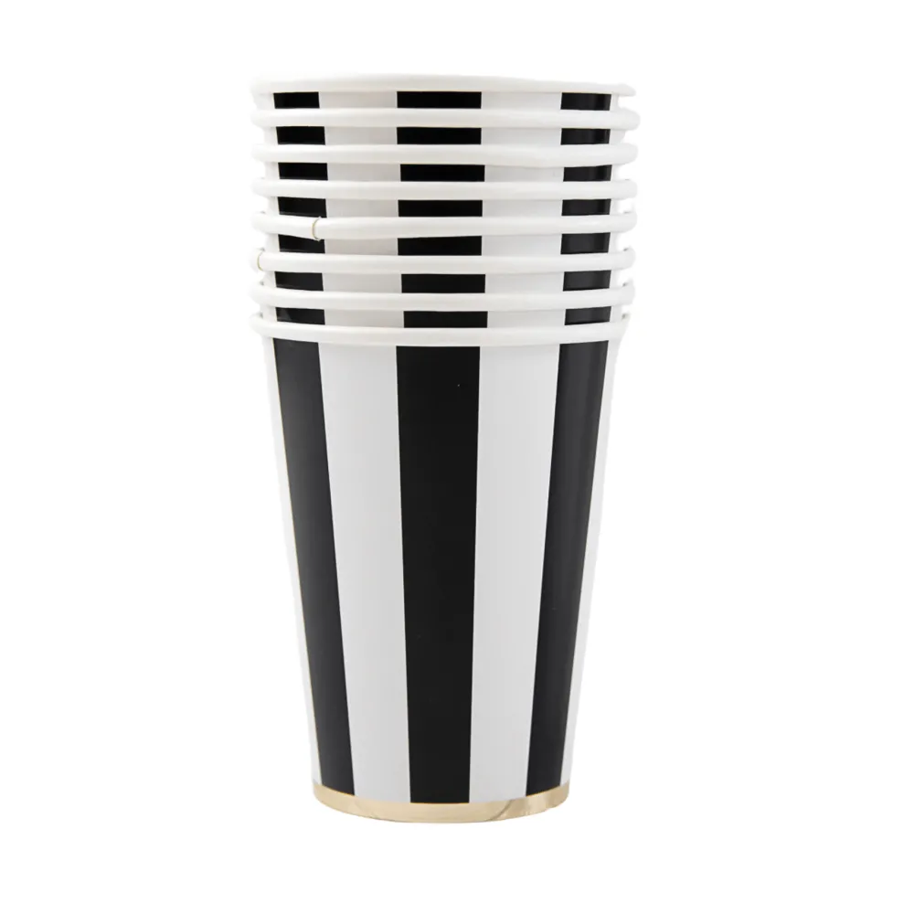 Hot Bonjour Fete Black Noir Signature Cabana Stripe Cups