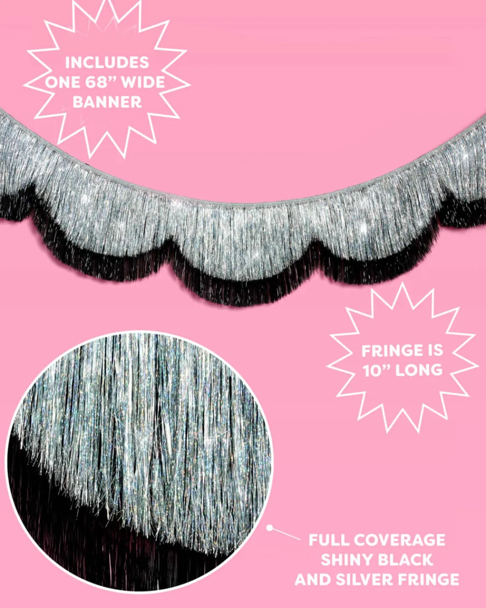 xo, Fetti Black & Silver Scallop Fringe Banner