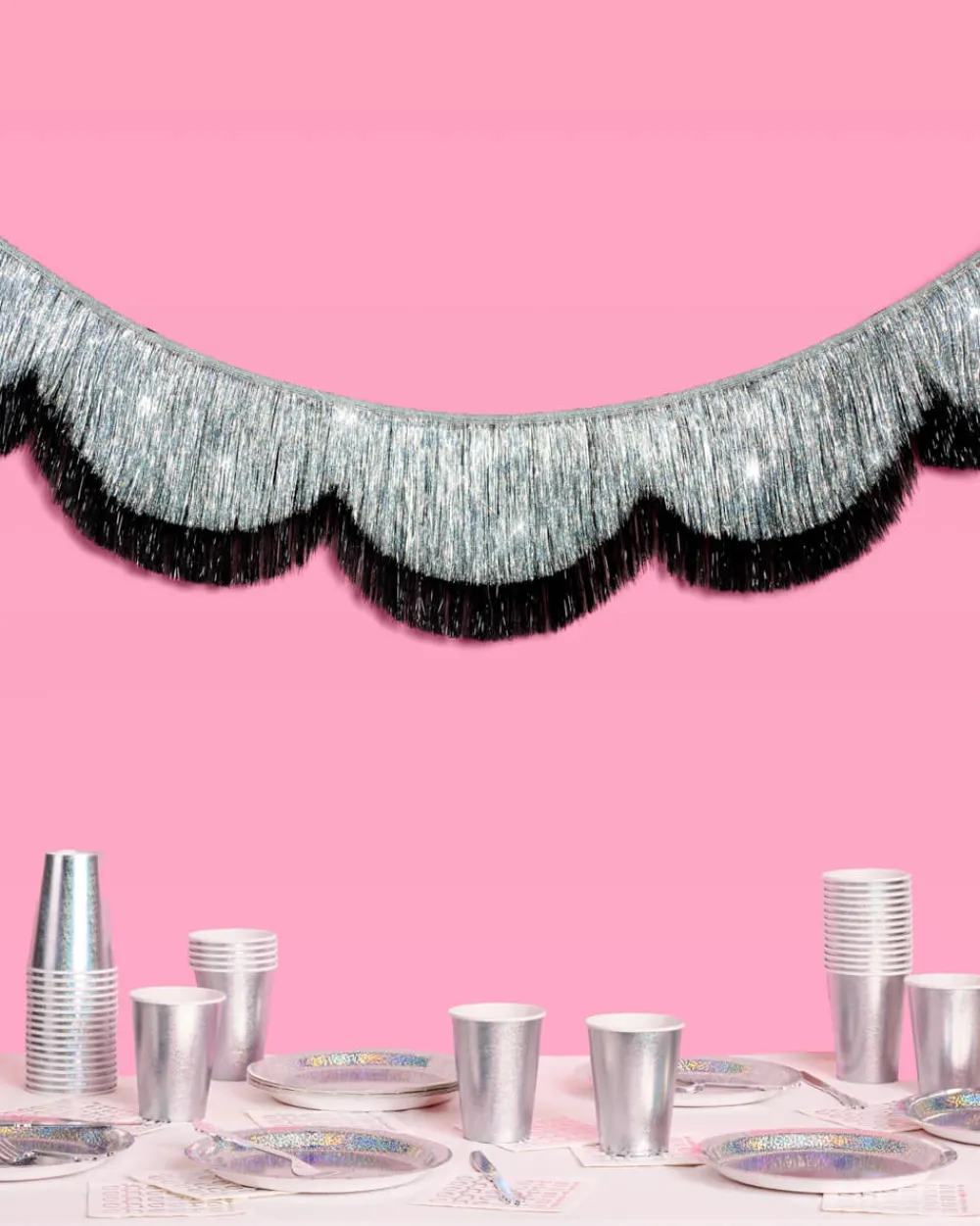 xo, Fetti Black & Silver Scallop Fringe Banner