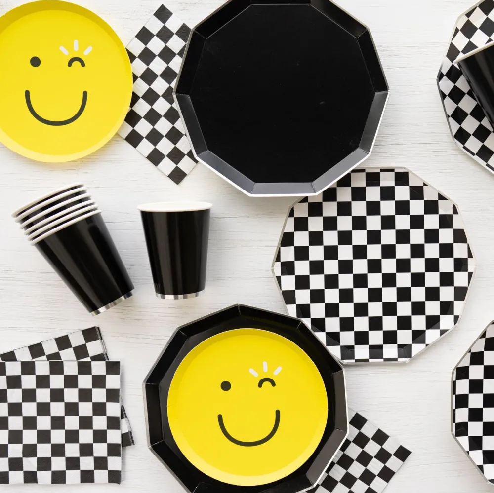 Outlet Bonjour Fete Black & White Signature Checker Large Plates