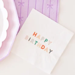 Best Bonjour Fete Blanc White Signature Happy Birthday Cocktail Napkins