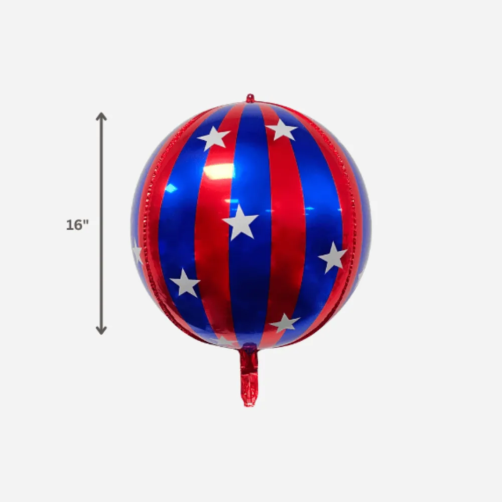 Clearance Partybarco Blue and Red Striped Orb Foil Balloon