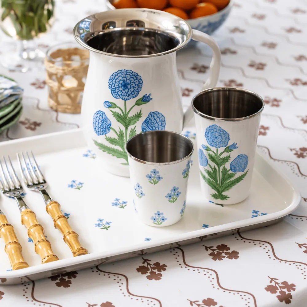 Best Trudie Blue Floral Hand-painted Enamelware Tray