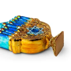 Online Glitterville Blue Menorah Glass Ornament by