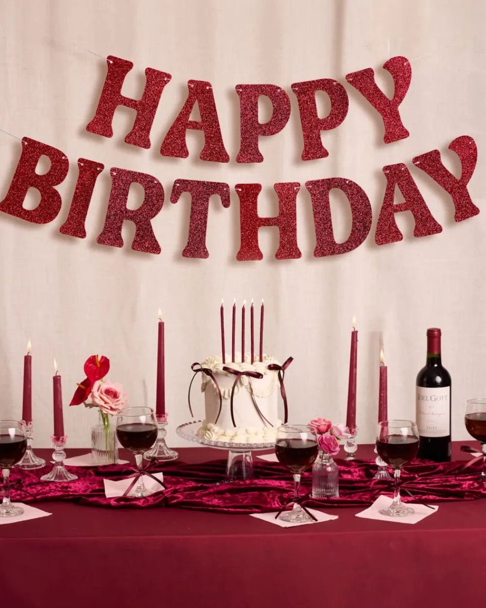 New xo, Fetti Burgundy Glitter Happy Birthday Banner