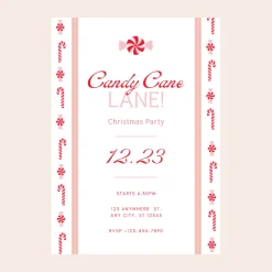 Online Bonjour Fete Candy Cane Christmas Digital Party Invitation