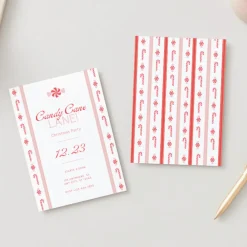 Online Bonjour Fete Candy Cane Christmas Digital Party Invitation