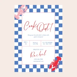 Hot Bonjour Fete Checkered Lobster Digital Party Invitation Download