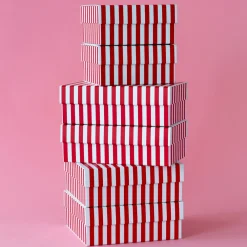 Clearance Bonjour Fete Cherry Red Cabana Stripe Display Box Risers