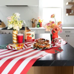 Bonjour Fete Cherry Red Signature Cabana Stripe Table Runner