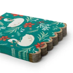 Outlet Bonjour Fete Christmas Floral Swan Print Large Green Napkins