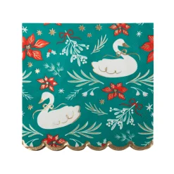 Outlet Bonjour Fete Christmas Floral Swan Print Large Green Napkins