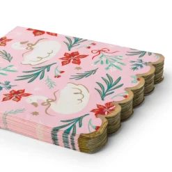 Online Bonjour Fete Christmas Floral Swan Print Large Pink Napkins