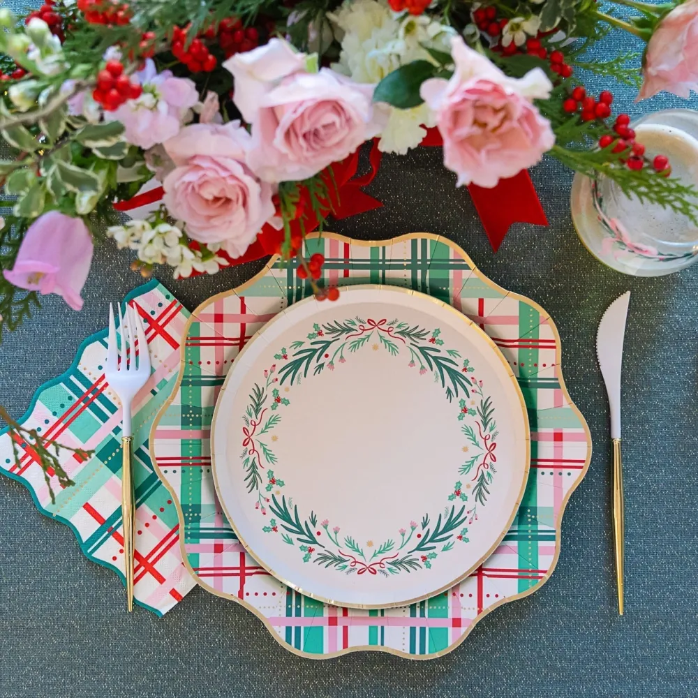 Clearance Bonjour Fete Christmas Plaid Dinner Plates