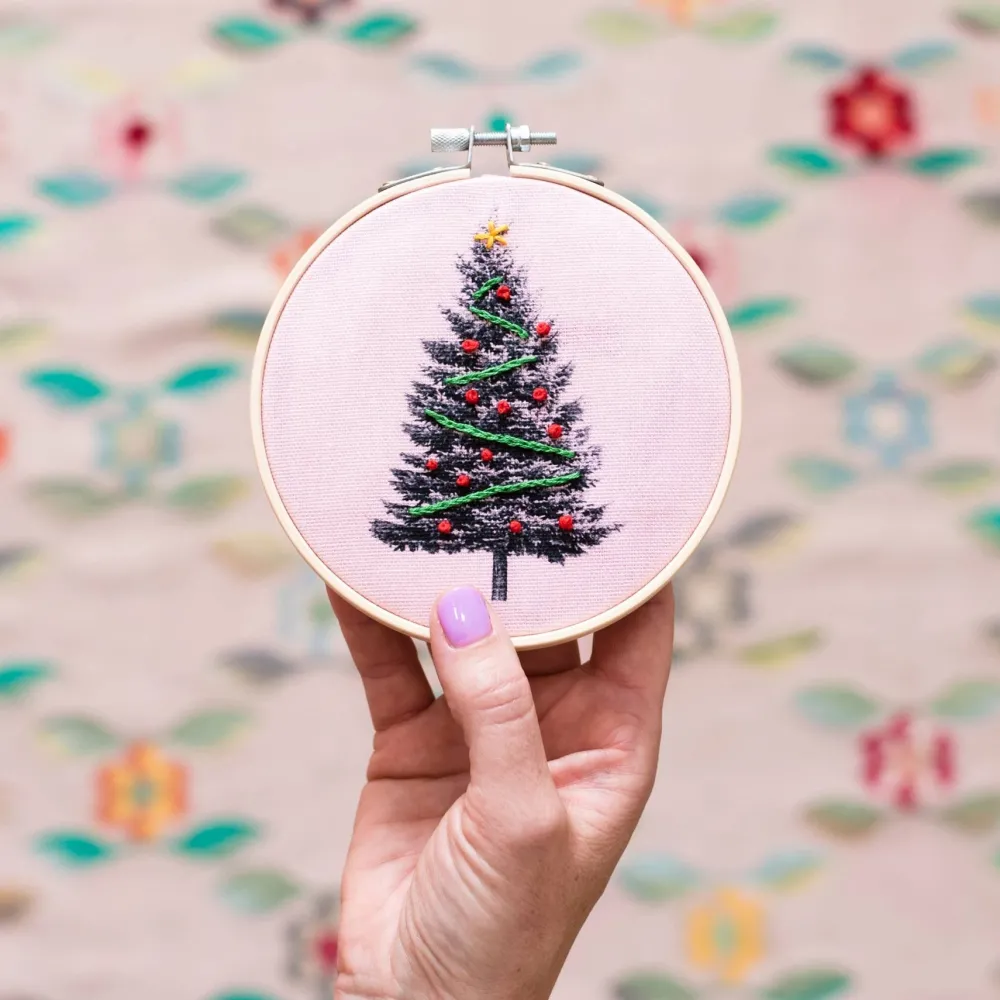 Discount Cotton Clara Craft Kits & Supplies Christmas Tree Embroidery Hoop Kit: Light Blue