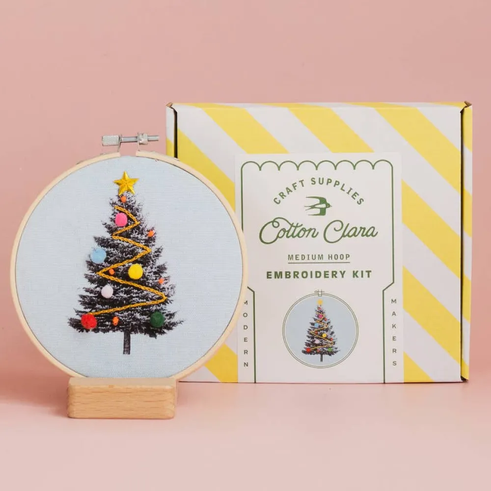 Discount Cotton Clara Craft Kits & Supplies Christmas Tree Embroidery Hoop Kit: Light Blue