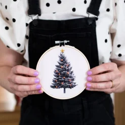 Discount Cotton Clara Craft Kits & Supplies Christmas Tree Embroidery Hoop Kit: Light Blue