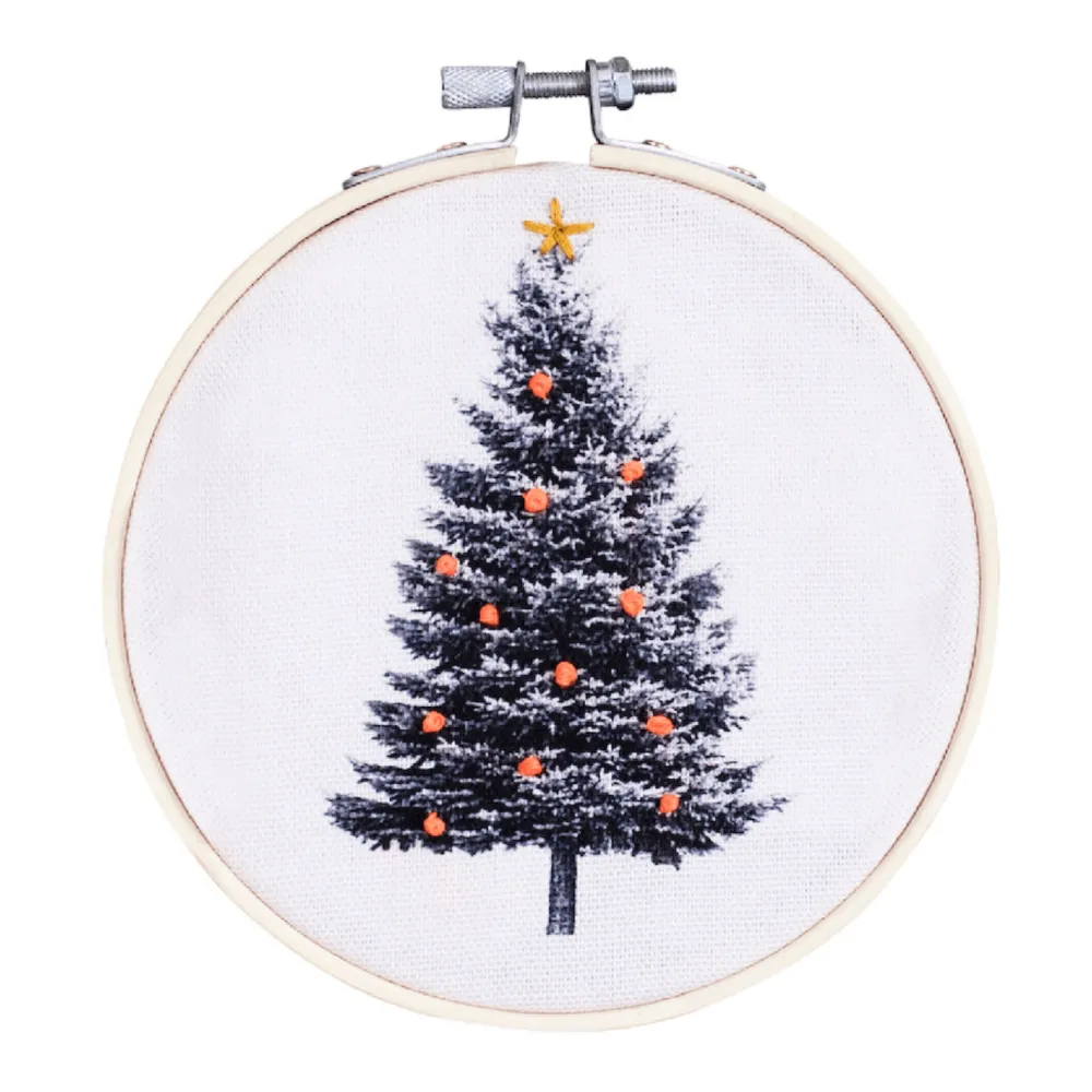 Discount Cotton Clara Craft Kits & Supplies Christmas Tree Embroidery Hoop Kit: Light Blue