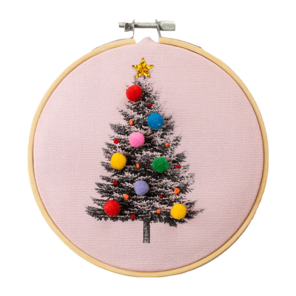 Discount Cotton Clara Craft Kits & Supplies Christmas Tree Embroidery Hoop Kit: Light Blue