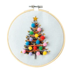 Discount Cotton Clara Craft Kits & Supplies Christmas Tree Embroidery Hoop Kit: Light Blue
