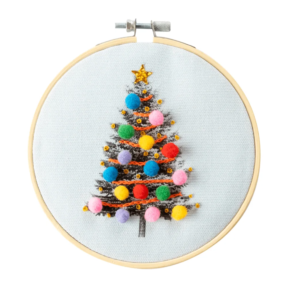 Discount Cotton Clara Craft Kits & Supplies Christmas Tree Embroidery Hoop Kit: Light Blue