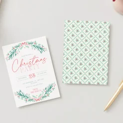 Sale Bonjour Fete Christmas Wreath Digital Party Invitation