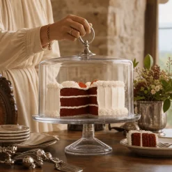 Outlet Vagabond House Classic Pewter Ring Glass Covered Cake / Dessert Stand