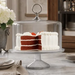 Outlet Vagabond House Classic Pewter Ring Glass Covered Cake / Dessert Stand