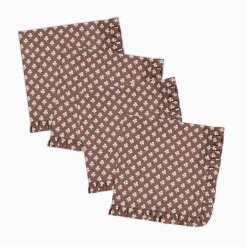 New Trudie Constance Chocolate Ruffled Dinner Napkins - Set of 4