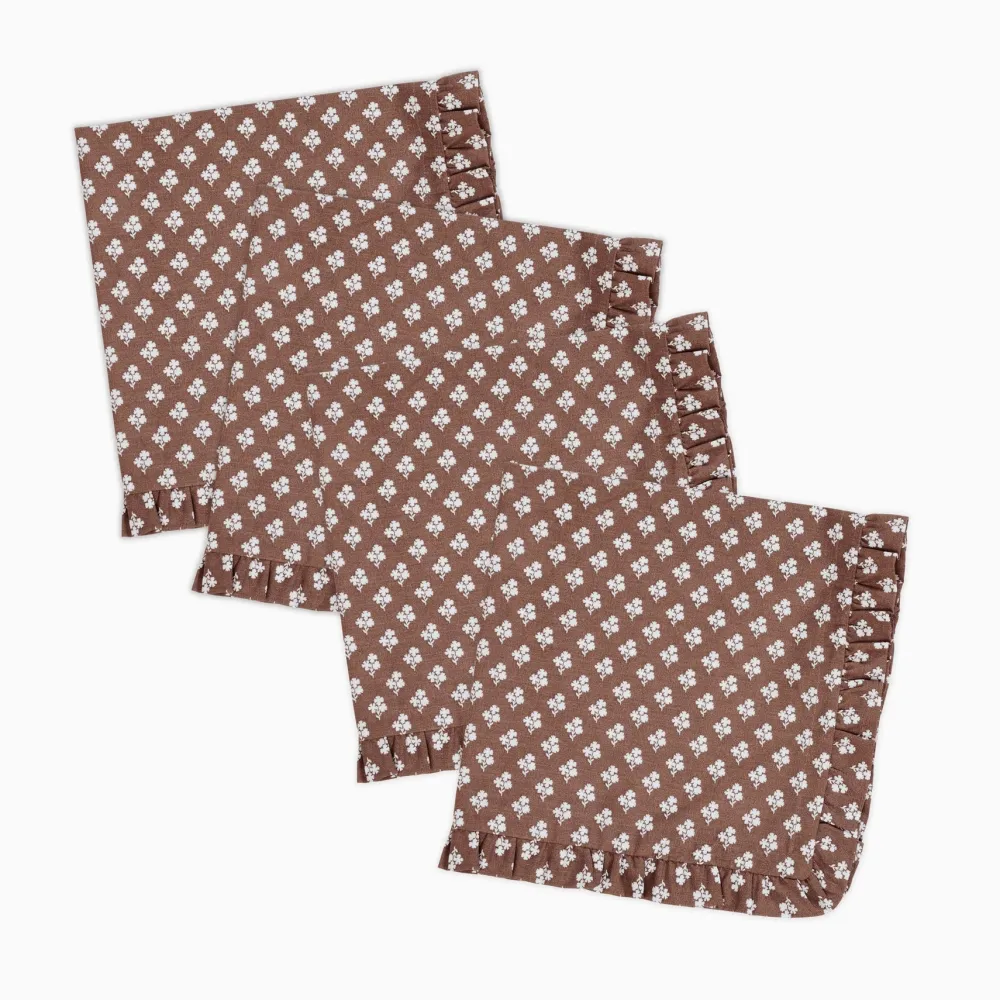 New Trudie Constance Chocolate Ruffled Dinner Napkins - Set of 4