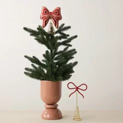 Clearance Creative Co-op Cotton Embroidered Bow Tree Topper