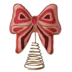 Clearance Creative Co-op Cotton Embroidered Bow Tree Topper