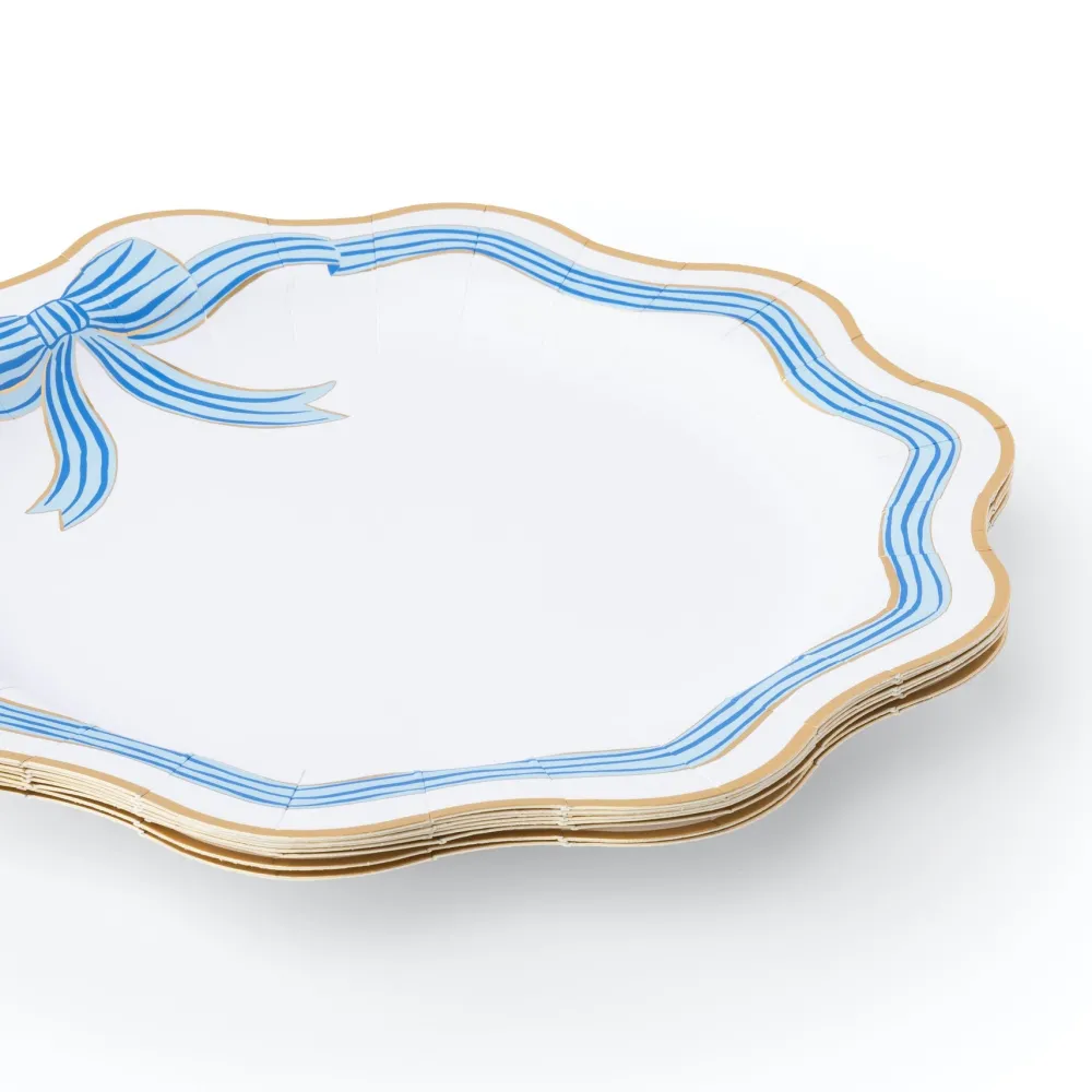 Best Bonjour Fete Elegant Blue & Gold Bow Dinner Plates