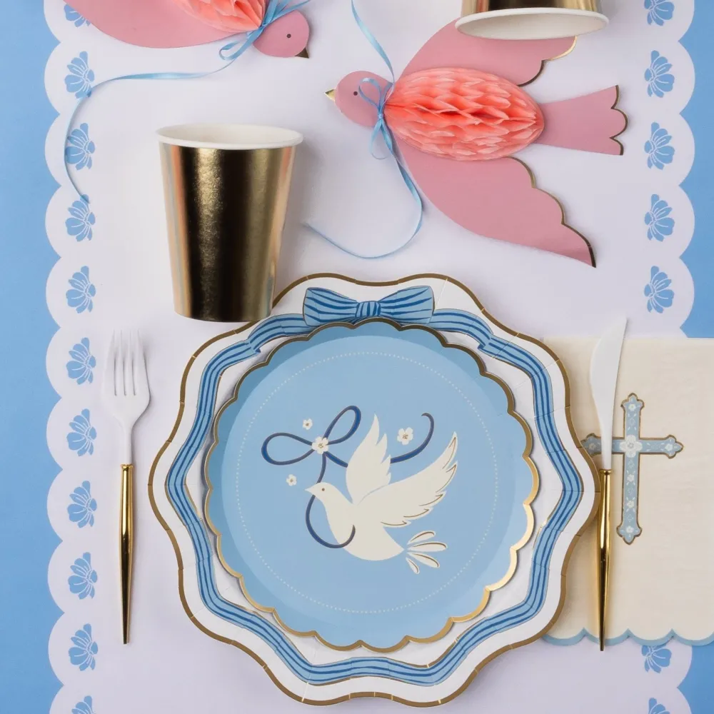 Best Bonjour Fete Elegant Blue & Gold Bow Dinner Plates