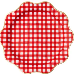 Clearance Bonjour Fete Elegant Cherry Red Gingham Dinner Plates