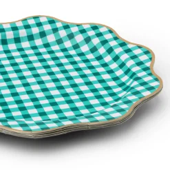 Outlet Bonjour Fete Elegant Emerald Green Gingham Dinner Plates